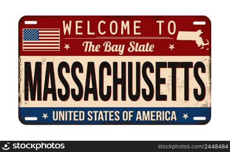 Welcome to Massachusetts vintage rusty license plate on a white background, vector illustration