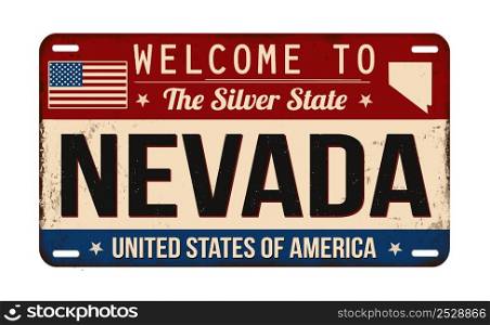 Welcome to Nevada vintage rusty license plate on a white background, vector illustration