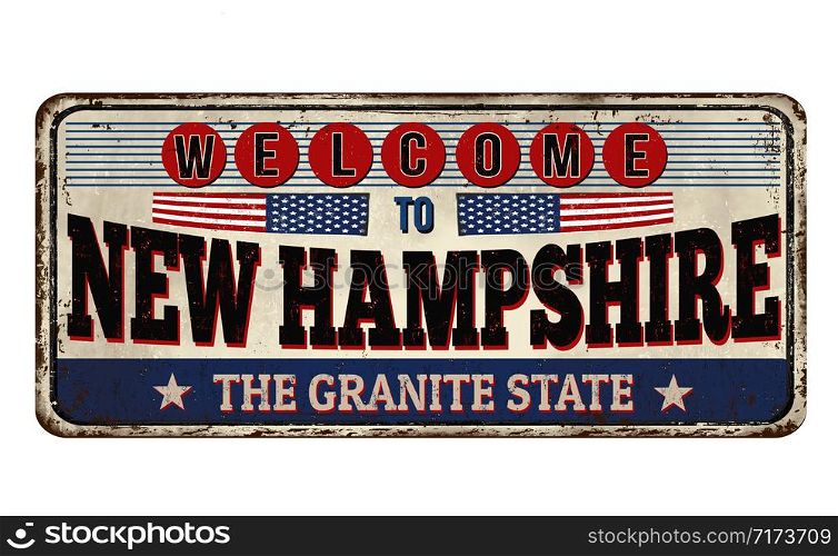 Welcome to New Hampshire vintage rusty metal sign on a white background, vector illustration