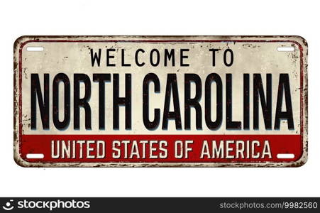Welcome to North Carolina vintage rusty metal plate on a white background, vector illustration