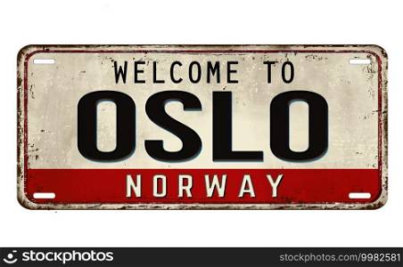 Welcome to Oslo vintage rusty metal plate on a white background, vector illustration
