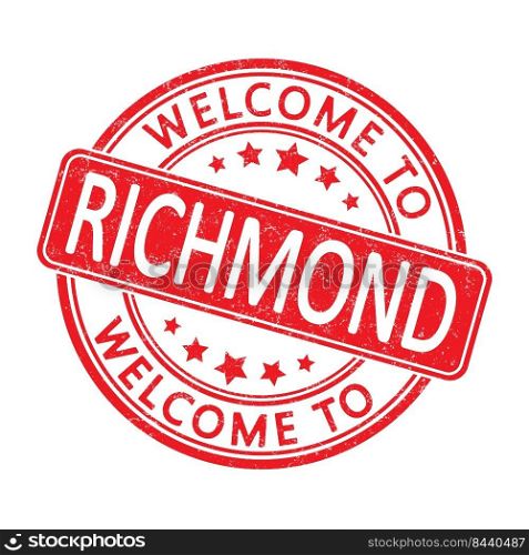 Welcome to RICHMOND. Impression of a round stamp with a scuff. Flat style