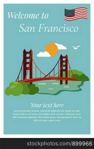 Welcome to San Francisco. Poster with Golden Gate Bridge. San Francisco poster with Golden Gate Bridge