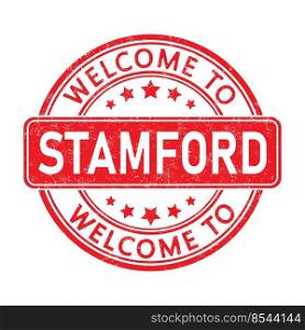 Welcome to STAMFORD. Impression of a round stamp with a scuff. Flat style