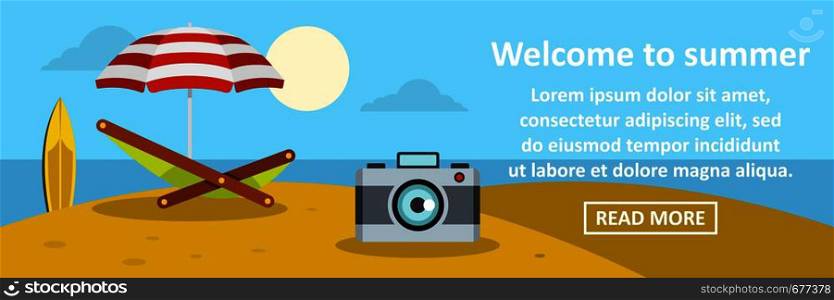 Welcome to summer banner horizontal concept. Flat illustration of welcome to summer banner horizontal vector concept for web. Welcome to summer banner horizontal concept