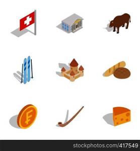 Welcome to Switzerland icons set. Isometric 3d illustration of 9 welcome to Switzerland vector icons for web. Welcome to Switzerland icons set