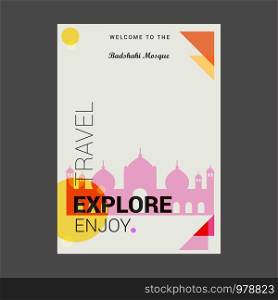 Welcome to The Badshahi Mosque Lahore, Pakistan Explore, Travel Enjoy Poster Template