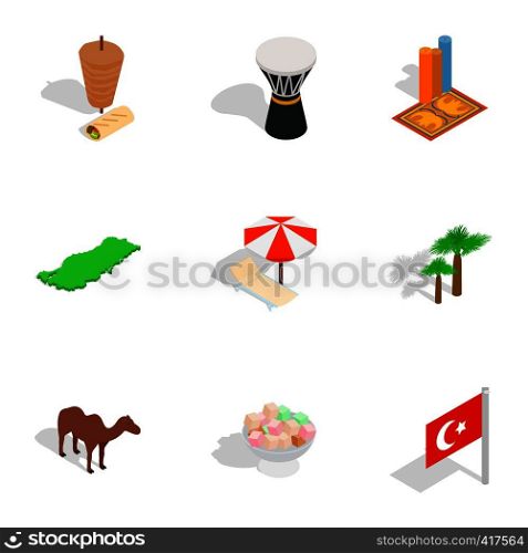 Welcome to Turkey icons set. Isometric 3d illustration of 9 welcome to Turkey vector icons for web. Welcome to Turkey icons set, isometric 3d style