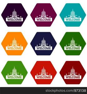 Welcome to USA icons 9 set coloful isolated on white for web. Welcome to USA icons set 9 vector