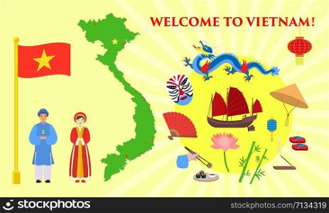 Welcome to Vietnam concept banner. Flat illustration of welcome to Vietnam vector concept banner for web design. Welcome to Vietnam concept banner, flat style