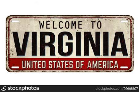 Welcome to Virginia vintage rusty metal plate on a white background, vector illustration