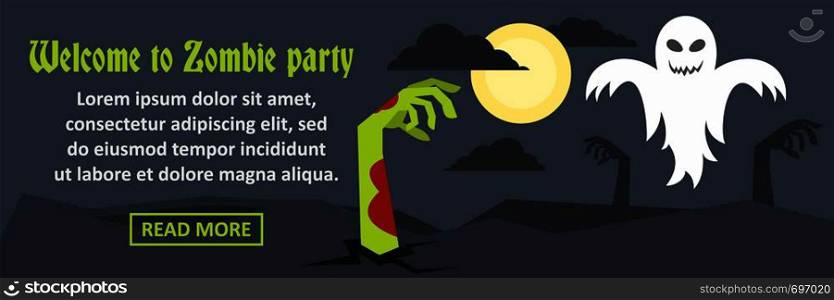 Welcome to zombie party banner horizontal concept. Flat illustration of welcome to zombie party banner horizontal vector concept for web. Welcome to zombie party banner horizontal concept