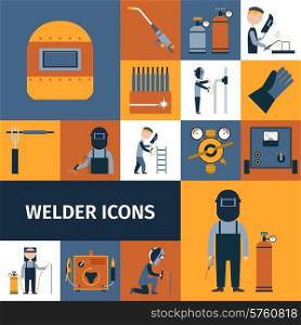 Welder and blacksmith laborer decorative icons set isolated vector illustration
