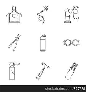 Welder construction icon set. Outline set of 9 welder construction vector icons for web isolated on white background. Welder construction icon set, outline style