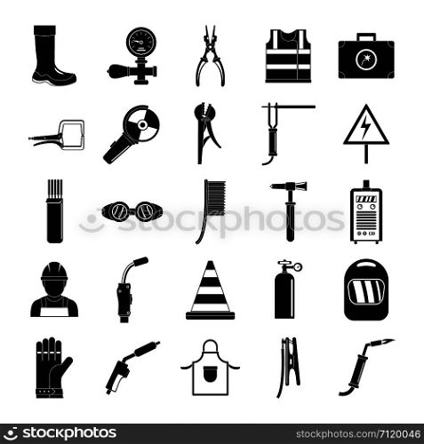 Welder equipment icons set. Simple illustration of 25 welder equipment cargo vector icons for web. Welder equipment icons set, simple style