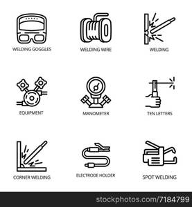 Welder icon set. Outline set of 9 welder vector icons for web design isolated on white background. Welder icon set, outline style