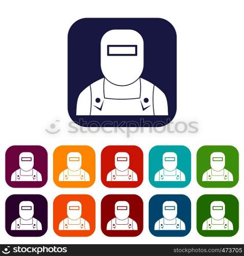Welder icons set vector illustration in flat style In colors red, blue, green and other. Welder icons set flat