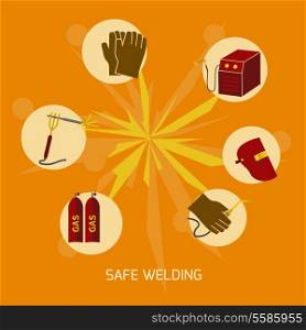 Welder industry construction work protection safety elements concept flat icons vector illustration
