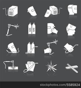 Welder industry industrial tools safety and protection icons set isolated vector illustration.