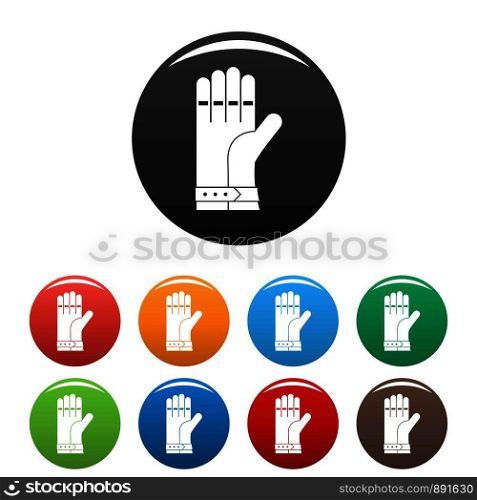 Welding glove icons set 9 color vector isolated on white for any design. Welding glove icons set color