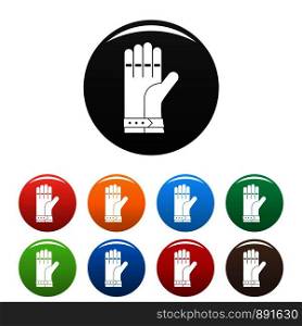 Welding glove icons set 9 color vector isolated on white for any design. Welding glove icons set color