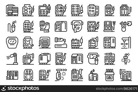 Welding machine icons set outline vector. Cable material. Factory industry. Welding machine icons set outline vector. Cable material