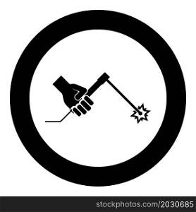 Welding machine in hand torch welder icon in circle round black color vector illustration image solid outline style simple. Welding machine in hand torch welder icon in circle round black color vector illustration image solid outline style