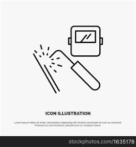 Welding, Machine, Mask, Factory, Industry Line Icon Vector