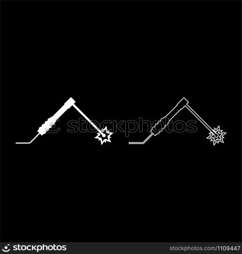 Welding process Spark from electrode with torch Work and tools concept icon outline set white color vector illustration flat style simple image