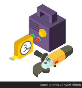 Welding tool icon isometric vector. Inverter welding machine and electric sander. Repair and construction work. Welding tool icon isometric vector. Inverter welding machine and electric sander