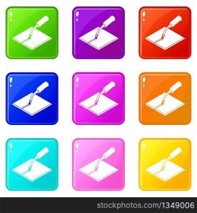 Welding torch icons set 9 color collection isolated on white for any design. Welding torch icons set 9 color collection