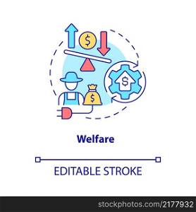 Welfare concept icon. Life quality improvement. Rural electrification abstract idea thin line illustration. Isolated outline drawing. Editable stroke. Roboto-Medium, Myriad Pro-Bold fonts used. Welfare concept icon