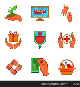 Welfare icons set. Cartoon set of 9 welfare vector icons for web isolated on white background. Welfare icons set, cartoon style