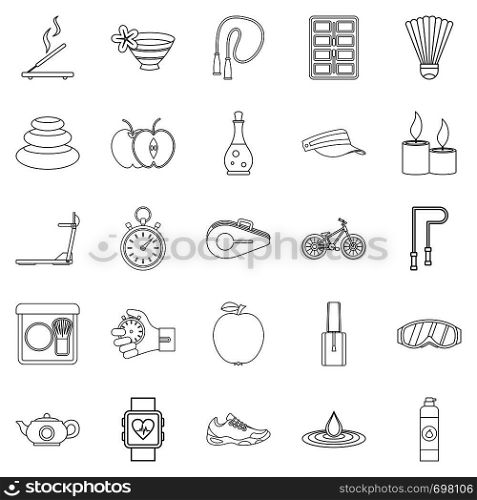 Well-being icons set. Outline set of 25 well-being vector icons for web isolated on white background. Well-being icons set, outline style