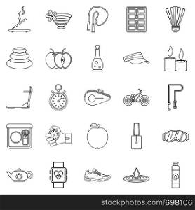 Well-being icons set. Outline set of 25 well-being vector icons for web isolated on white background. Well-being icons set, outline style