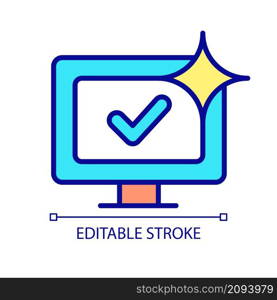 Well running computer RGB color icon. Smoothly working hardware and software. PC security. Isolated vector illustration. Simple filled line drawing. Editable stroke. Arial font used. Well running computer RGB color icon