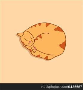Well sleeping ginger cat curled up. Cute red tabby cat. Hand drawn vector illustration