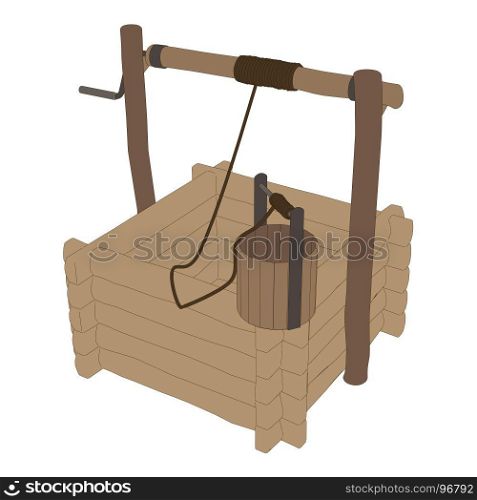 Well water vector wooden illustration old icon roof bucket background isolated village farm rural