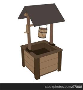 Well water vector wooden illustration old icon roof bucket background isolated village farm rural