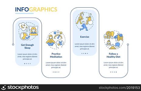 Wellbeing during pregnancy vector infographic template. Exercises presentation outline design elements. Data visualization with 4 steps. Process timeline info chart. Workflow layout with line icons. Wellbeing during pregnancy vector infographic template