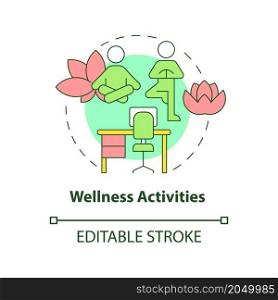 Wellness activities concept icon. Meditation and resilience. Yoga exercises abstract idea thin line illustration. Isolated outline drawing. Editable stroke. Roboto-Medium, Myriad Pro-Bold fonts used. Wellness activities concept icon