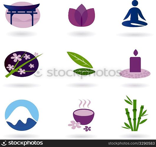Wellness, asia, relaxation and spa icon set. Vector