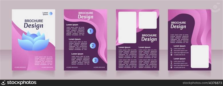 Wellness blank brochure design. Meditation class. Template set with copy space for text. Premade corporate reports collection. Editable 4 paper pages. Robot Medium, Light, Merienda Bold fonts useds. Wellness blank brochure designs