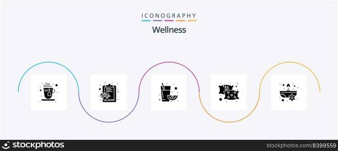 Wellness Glyph 5 Icon Pack Including . spa. juice. candle. sleep