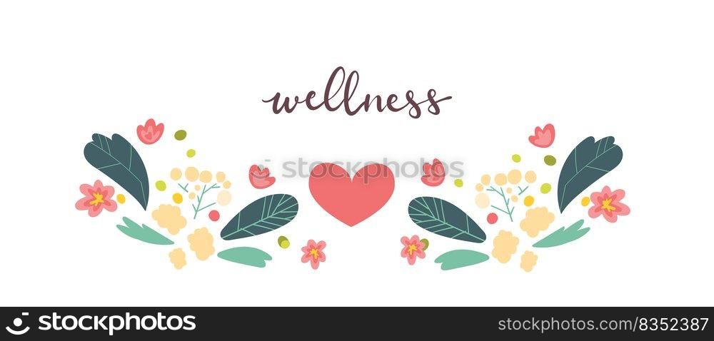 Wellness handwritten lettering card concept. Vector illustration design template. Wellness handwritten lettering card concept. Vector illustration design
