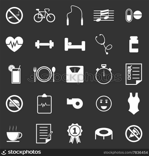 Wellness icons on black background, stock vector