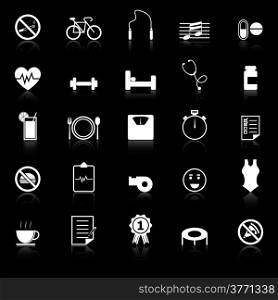 Wellness icons with reflect on black background, stock vector