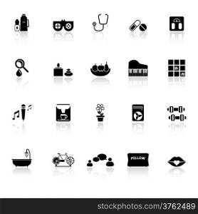 Wellness icons with reflect on white background, stock vector