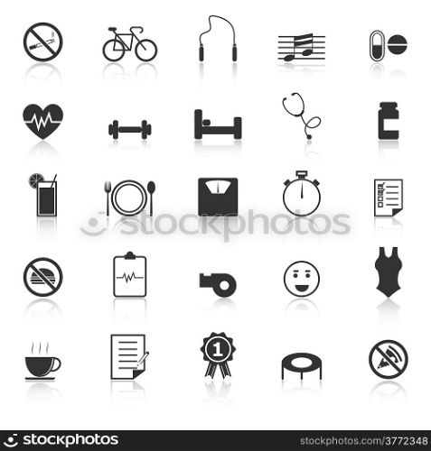 Wellness icons with reflect on white background, stock vector