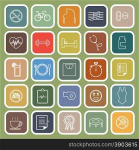 Wellness line flat icons on green background, stock vector